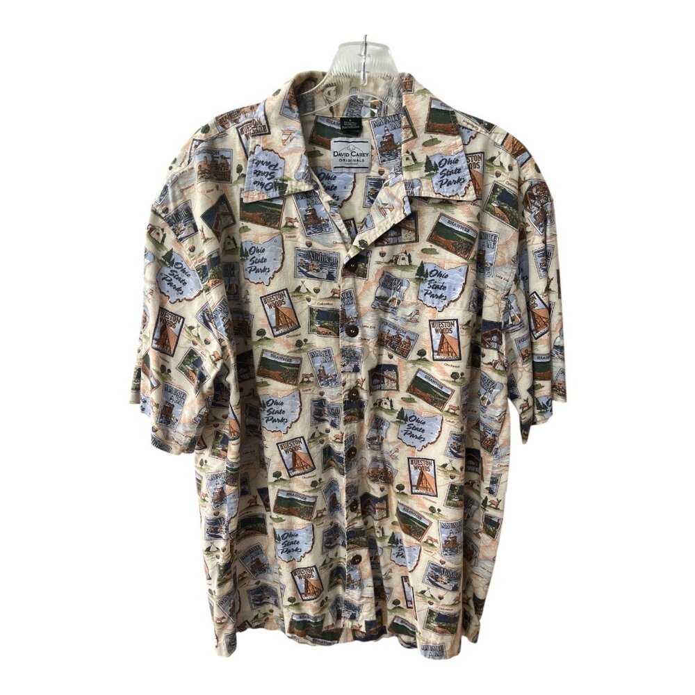 Vintage David Carey Originals Ohio State Parks Button Up Shirt Size L